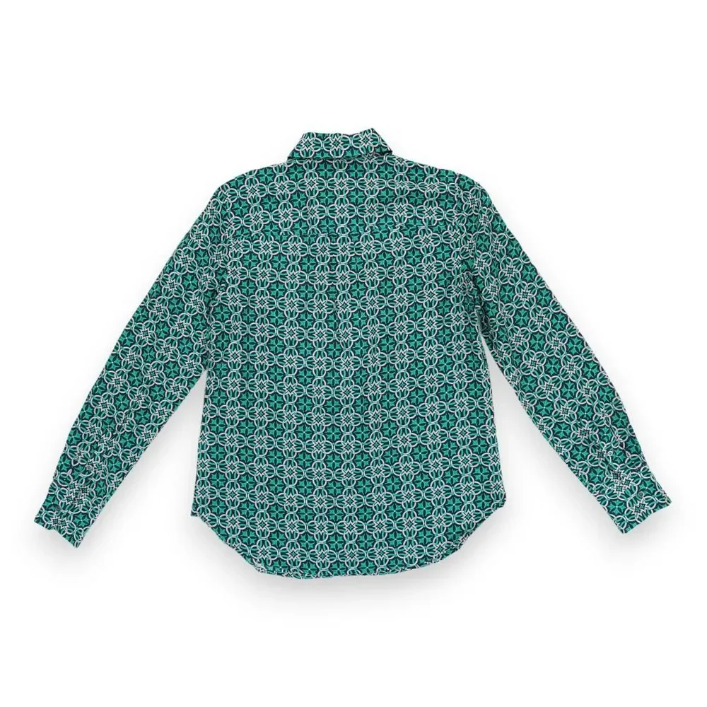 J Crew Women's Medallion Popover Style‎ Blouse Size 0 Long Sleeve Button Up